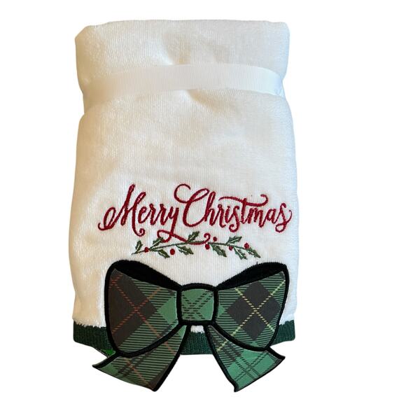Rachel Zoe CHRISTMAS Plaid Bow Hand Towels Set of 2 Holiday Tartan New - Picture 2 of 10